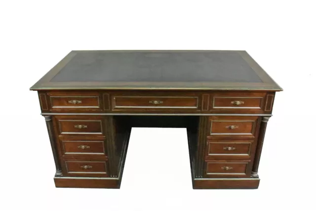 French Louis Xvi Style Mahogany Brass Bound Knee Hole Desk