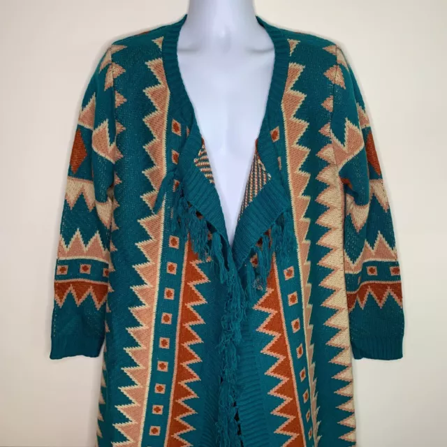 NWT Wrangler Southwestern Aztec Teal/ Orange Tribal Print Cardigan Duster Size L