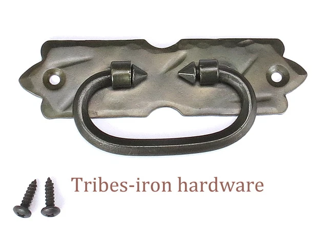Cabinet Backplate Handle Wrought Iron Drawer Ring Pull Chest Antique Dresser