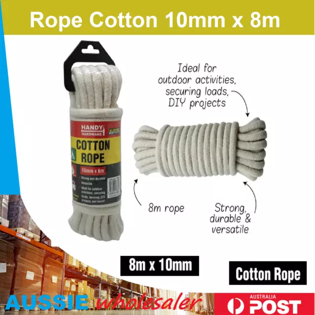 Rope Cotton 10mm x 8m Rope Camping Tarpaulins Sailing Agriculture