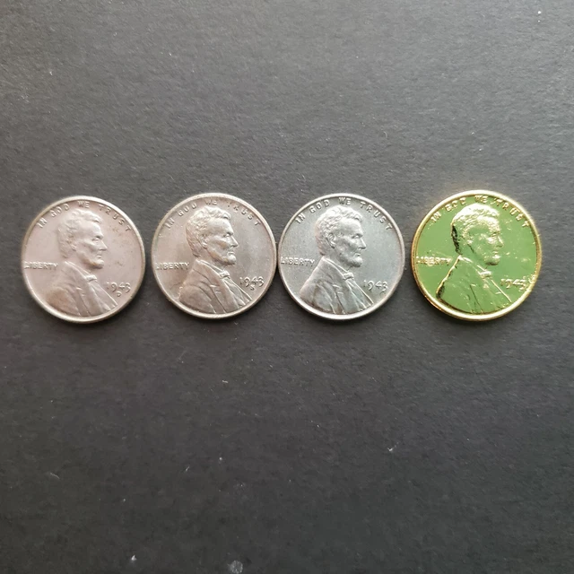 (3) 1943 Steel "War Time" Wheat Penny and (1)1943 WHEAT PENNY 24K GOLD PLATED