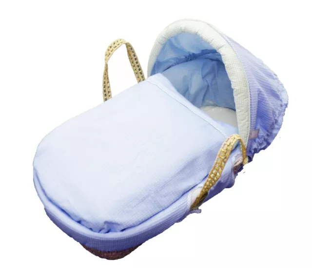 Moses Basket Me Blue Gingham and Waffle 3 Piece Moses Basket Dressing Set