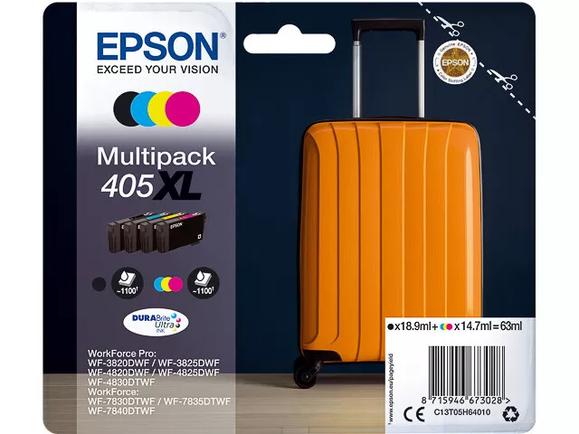 Pack 4 Cartouches Originales Epson Valise 405Xl Noir Cyan Jaune Magenta / 405 Xl