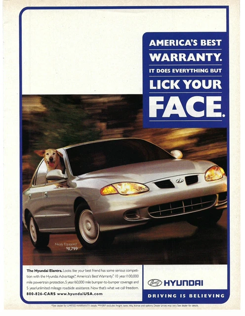 2000 Hyundai Elantra Driving is Believing Dog Vintage Magazine Print Ad/Poster