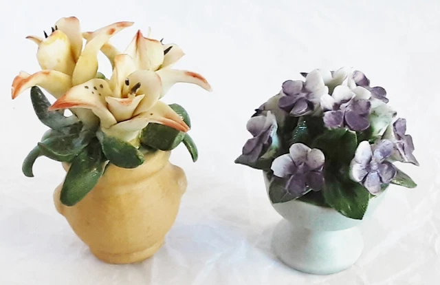 lot de 2 bouquets de fleurs en biscuit polychrome vintage finement travaillé 3