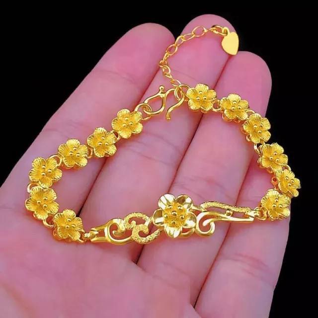 Eastfeeling 24K THAI BAHT YELLOW GOLD GP Chain Charm Bracelet Women Jewelry 8.5”