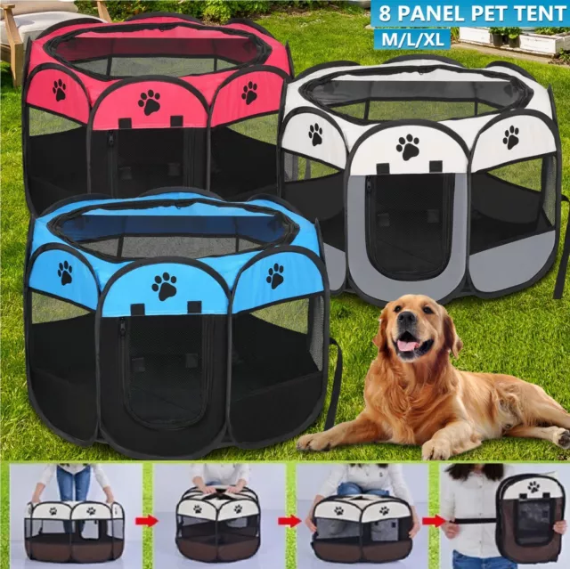 8 Panel Pet Tent Playpen Dog Cat Play Pen Bags Kennel Portable Puppy Crate Cage