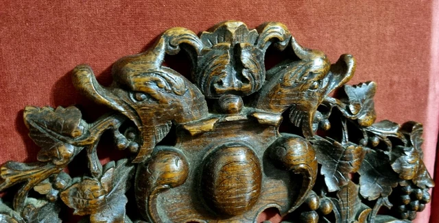 Scroll griffin wood carving pediment - Antique french architectural salvage 12". 3