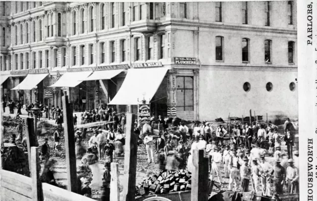 c.1860s SAN FRANCISCO BUSY STREET SCENE w/GROUPS CONSTRUCTION WORKERS~NEGATIVE