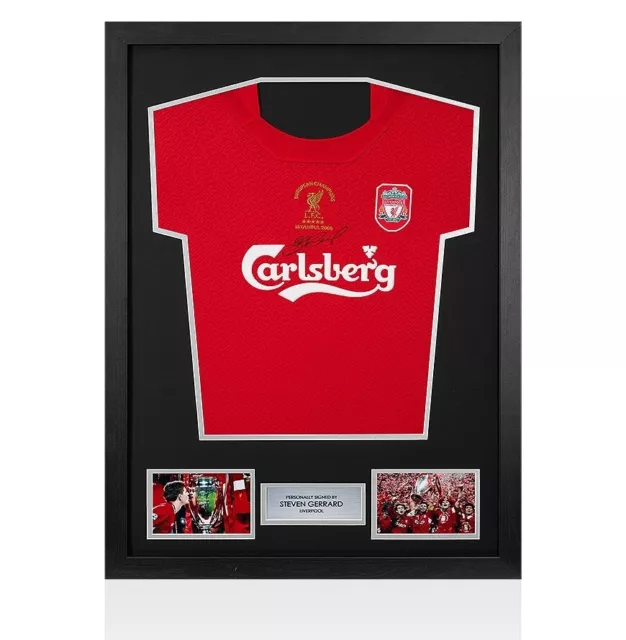 Framed Steven Gerrard Signed Liverpool Shirt - Istanbul 2005 Champions League Wi