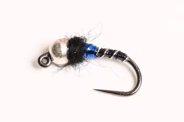 Tungsten Bead Head Euro Coper Zebra Blue Nymph Fly, 6-Pack