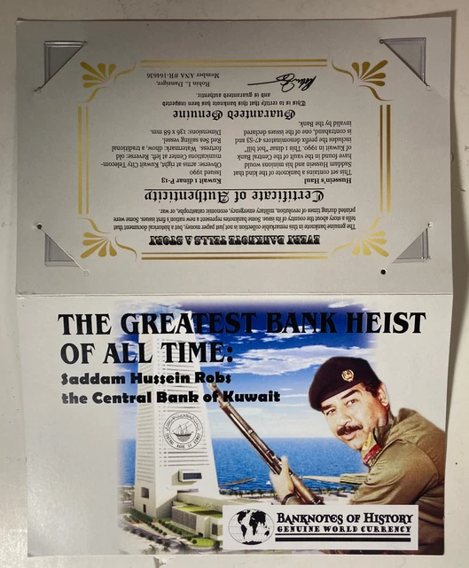 Kuwait 1 Dinar Note Saddam Hussein and the Central Bank of Kuwait Heist