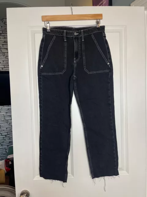 Nuovi jeans boyfriend neri Ex RIVER ISLAND cuciture a contrasto TAGLIA UK 10