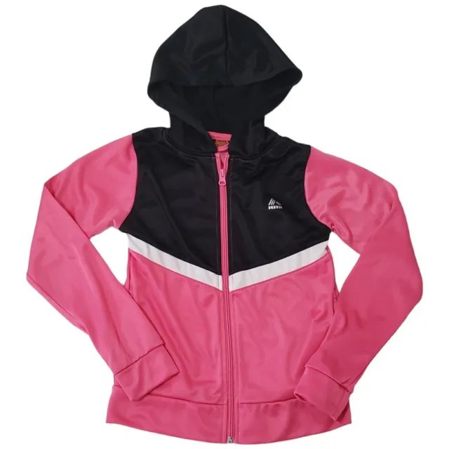 RBX Girls Medium 10/12 Track Jacket Pink Black Zip Hooded Pockets Long Sleeve