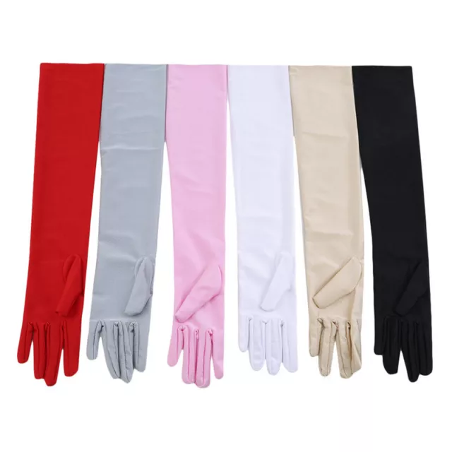 Ladies Long Finger Gloves Elbow Stretch Satin Evening Party Opera Fancy Dress LA