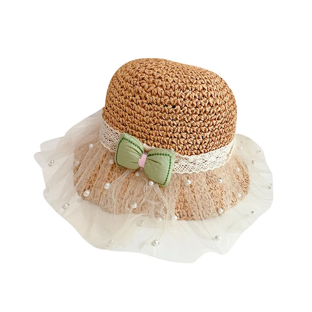 Cappello da sole Bowknot design protezione solare bambini paglia secchio cappello portatile