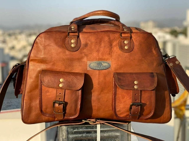Men Weekend Luggage Duffel Gym Shoulder Overnight Air Cabin Leather Bag Travel