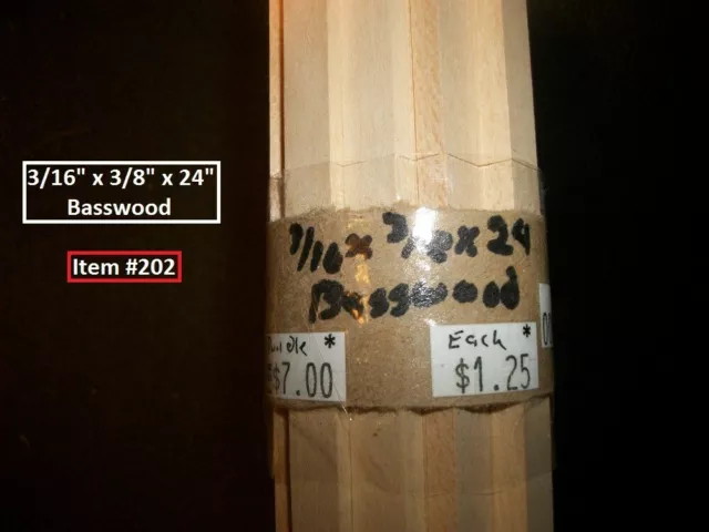 Dollhouse Scale Lumber Basswood 3/16" x 3/8" x 24" BUNDLE! Item "202".