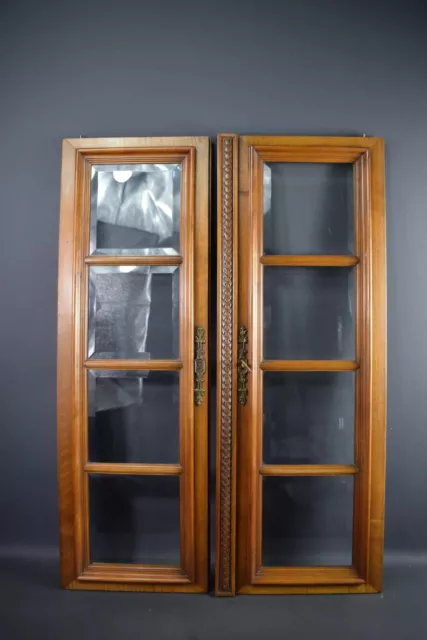 Architectural Pair of Antique French Solid Walnut Wood And Glass Doors