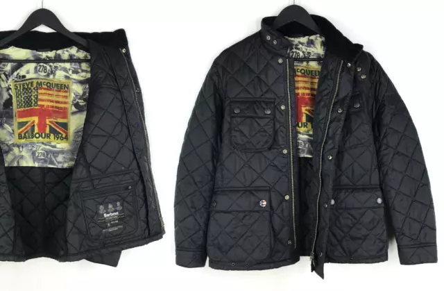 Men's Barbour International Steve McQueen Quilted Bariel Black Jacket Size S