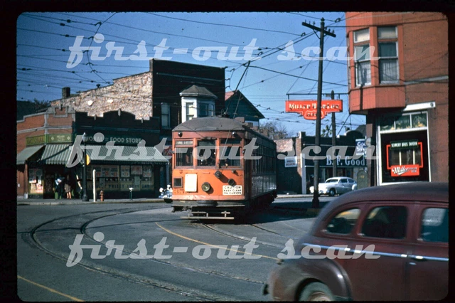 R DUPLICATE SLIDE - CNSM North Shore 353 Trolley Electric Scene 1950s