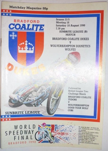 Bradford Dukes v Wolverhampton Wolves 18th August 1990, League (B) Match @ Odsal