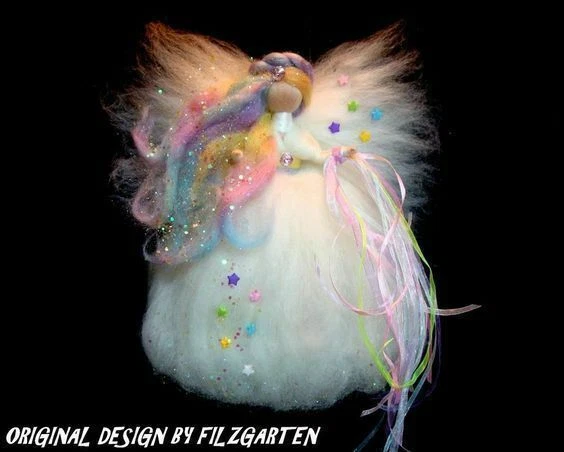 *FILZGARTEN* GLITZER EINHORN-FEE ELFE Jahreszeitentisch MÄRCHENWOLLE DEKO STERNE