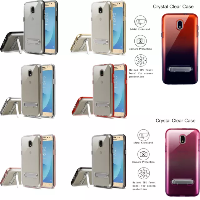 For Samsung Galaxy J7 V 2nd Gen Clear Hybrid Dual Layered Kickstand Cover Case