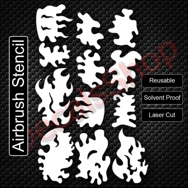 Full Set 12 Mini Flame Reusable Airbrush Stencil Template Spray Paint FREE SHIPP