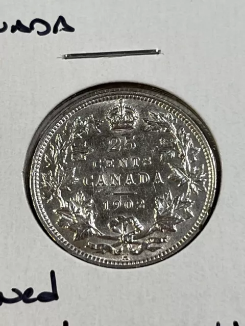 1902-H Canada 25 Cents Silver Coin Low Mintage Cleaned