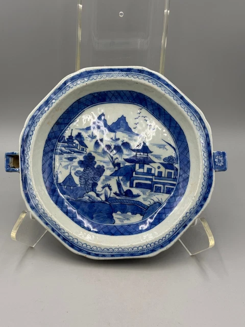 Water Scroll ANTIQUE CHINESE QIANLONG Canton Blue & White Warming Hot Water Dish ...