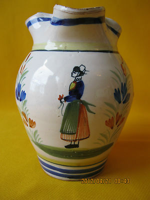 AU BRETON GALLAND HENRIOT 12,5 cm PICHET ANCIEN EN FAIENCE DE QUIMPER A 