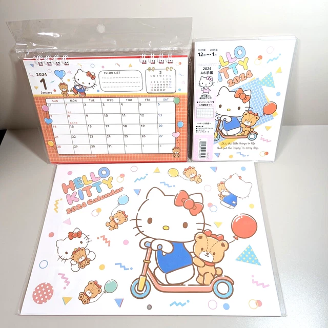 HELLO KITTY SANRIO 2024 Set of Wall Calendar, Desk Calendar and