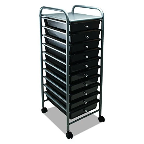 10-Drawer Rolling File Organizer Cart, 37.6 x 13 x 15.25 Inches, Smoke (34007)