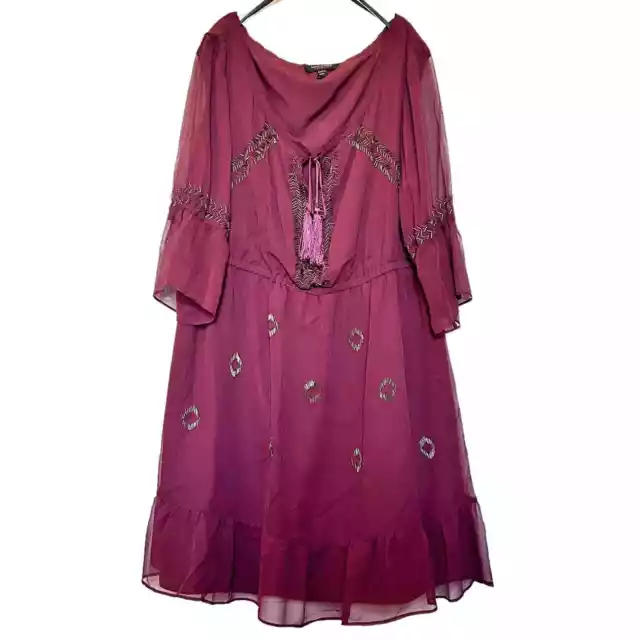 Anna Scholz For Simply Be Maroon Beaded Embroidered Flowy Sheer Overlay Dress 20 2