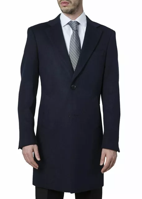 Adam Baker Men's Modern Fit Single Breasted Luxury Wool Feel 3/4 Topcoat