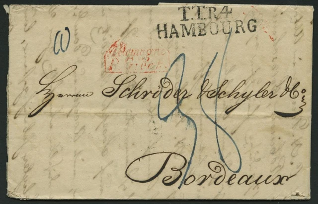 HAMBURG-THURN UND TAXISCHES O.P.A. 1829, TT.R.4 HAMBOURG, L2 auf Brief n. Bordea