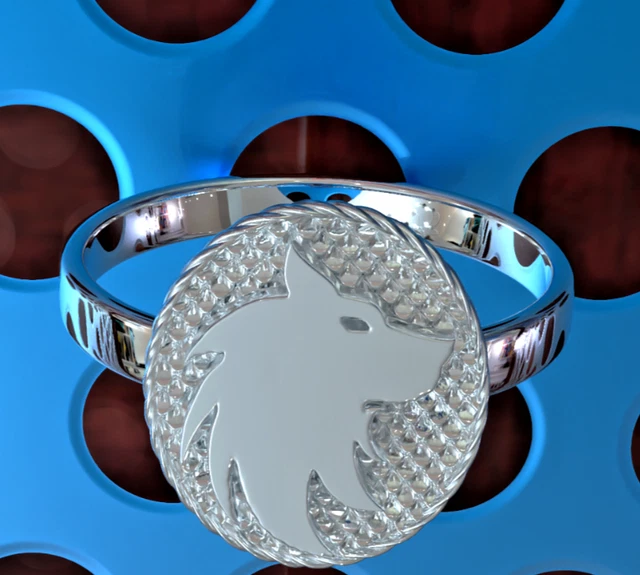 Solid 14K white gold wolf ring
