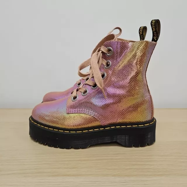 DR MARTENS MOLLY Iridescent Pink Mermaid Quad Platform Chunky