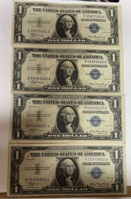4 -1935 $1 One Dollar PLAIN DOUBLE DATE Silver Certificates lot A exact 4 in pic