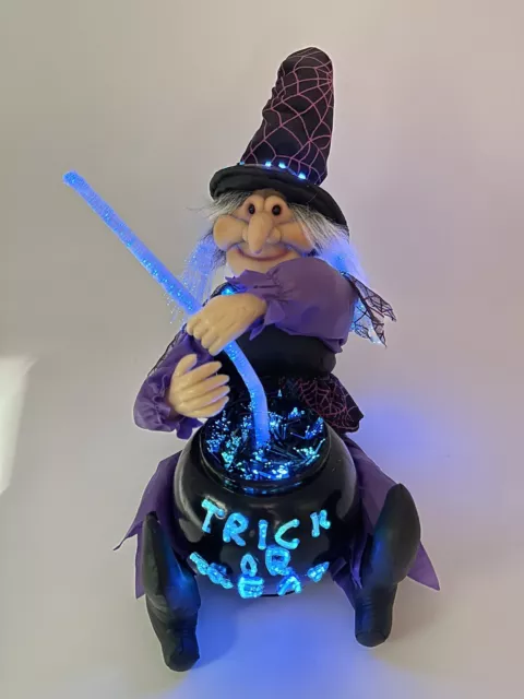 Vtg Light Up Witch Fiber Optic Stirring Pot Cauldron Halloween Color Changing