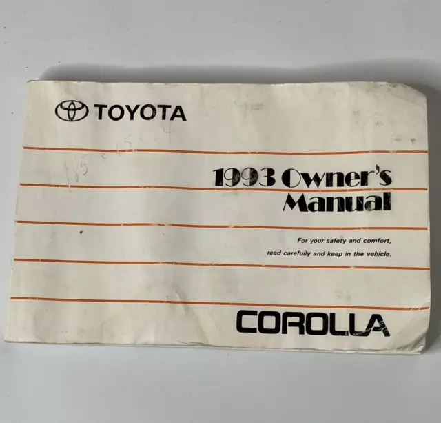 Toyota 1993 Corolla Owners Manual User Guide Reference Operator Book OEM