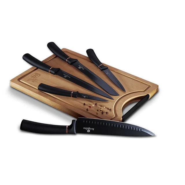 6-Tlg Messerset Messer-Set mit Schneidebrett BERLINGER HAUS BLACK ROSE BH-2550