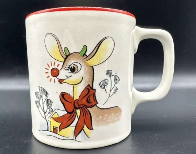 Vintage Blinky Rudolph the Reindeer Mug Children's Holiday Christmas Cup  Musical Cup 