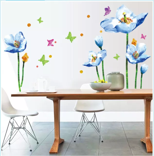 Big Blue Poppy Flower DIY Wall Decal Removable Wall Stickers Home Decor