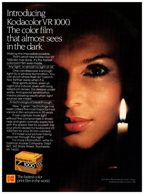 1970s Kodak Film Camera Kodacolor VR 100 Candle Vintage Print Ad