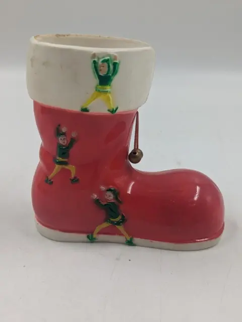 VINTAGE PLASTIC SANTA Claus Boot Christmas Candy Container with Elves ...