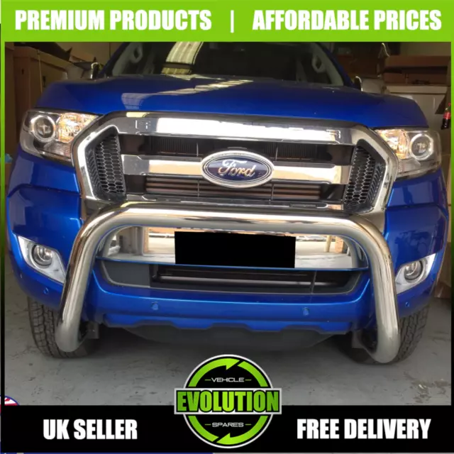 To Fit Ford Ranger 2012-2022 Chrome Axle Nudge A-Bar, Bull Bar Guard 2