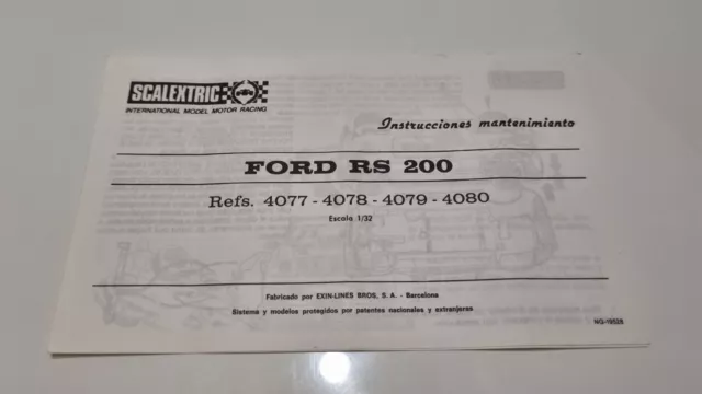 Ford Rs 200 4077 4078 4079 4080 Scalextric Exin Instrucciones Originales