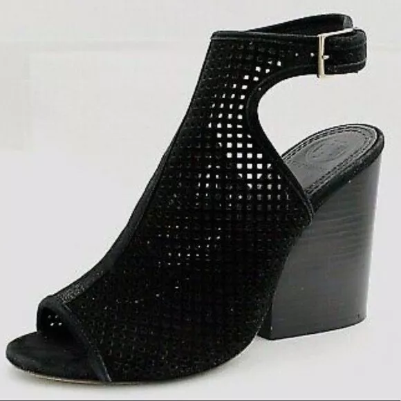 Tory Burch Jesse Black Perforated Suede Block Heel Booties Size 8.5 $350